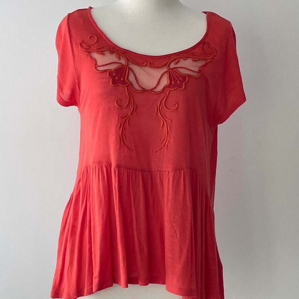 *RARE* FREE PEOPLE orange lace cut tee